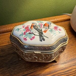 Ornate Bird Trinket Box with Gold Accents